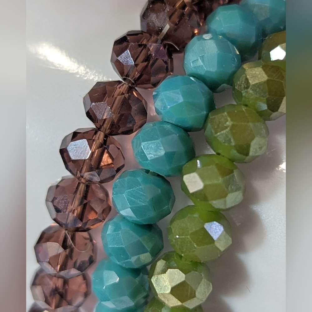 Crystal Cushion Cut Set of 3 Bracelets Green Turquoise & Brown New Without Tags
